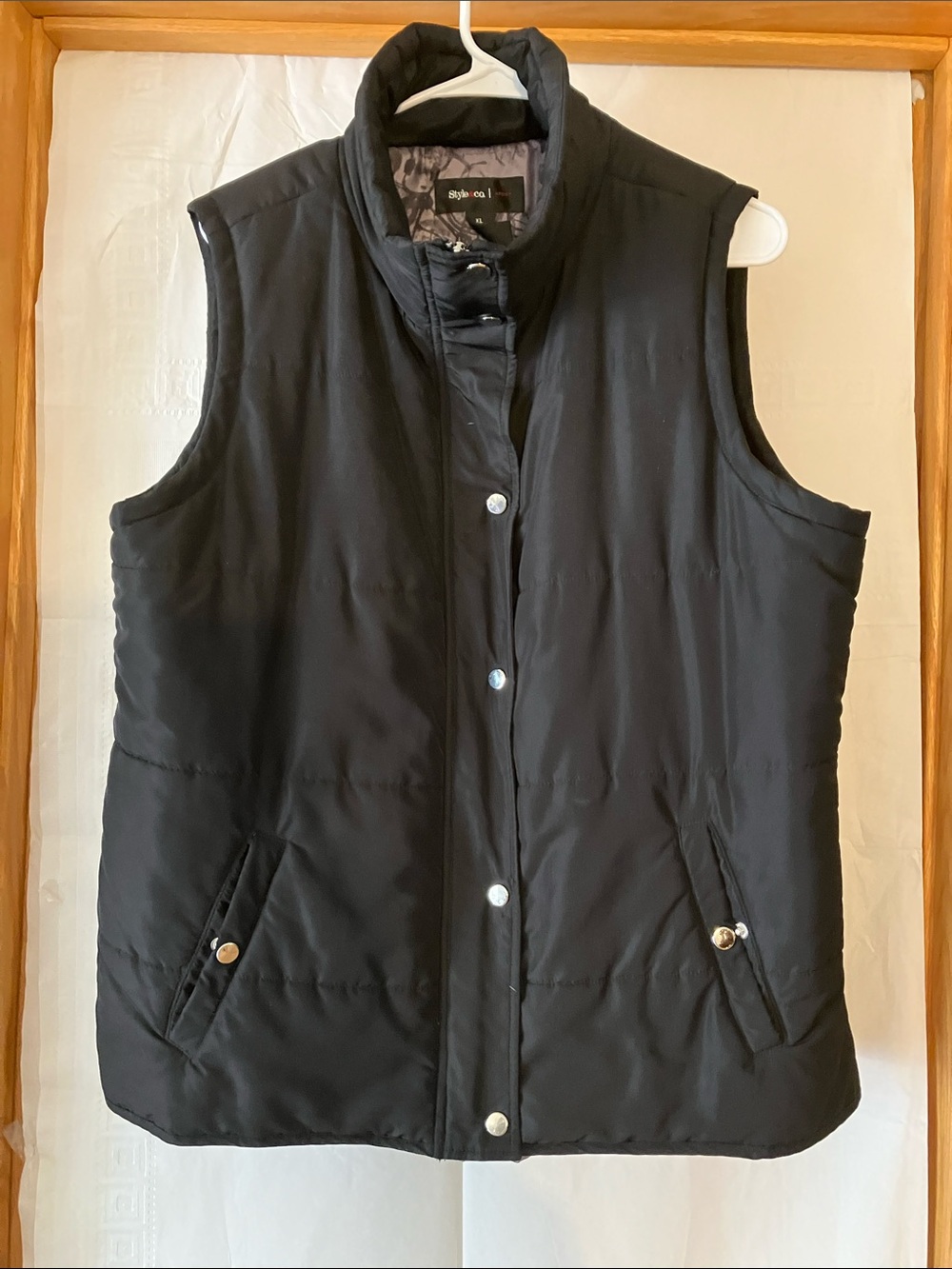 Style & Co Women’s XL Black Sleeveless Full Zip + Snap Buttons Puffer Vest
